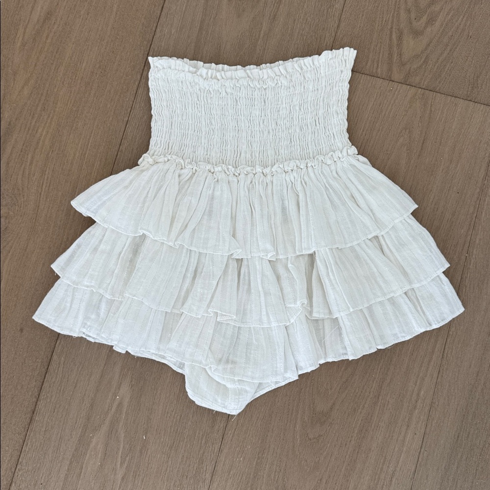 MISA Agnes White Smocked Ruffle Tiered mini skirt in XS